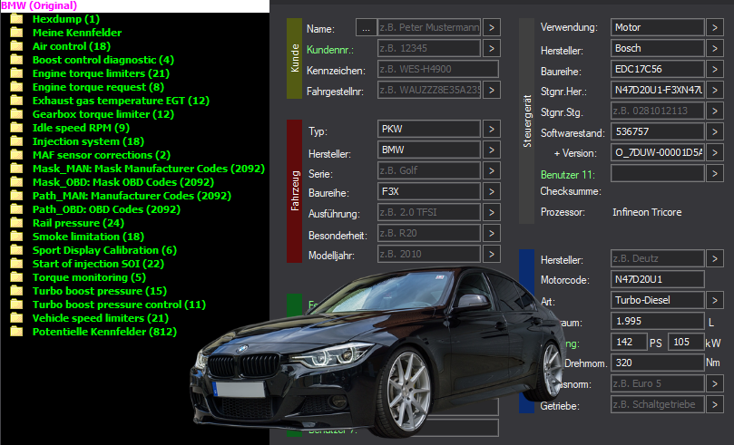 WinOLS & TunerPro Basic Mappack + DTC Bosch EDC17C56 – BMW 2.0D N47D20U1 – N47D20U1-F3xN47 536757 – OLS / KP / XDF / JSON / CSV
