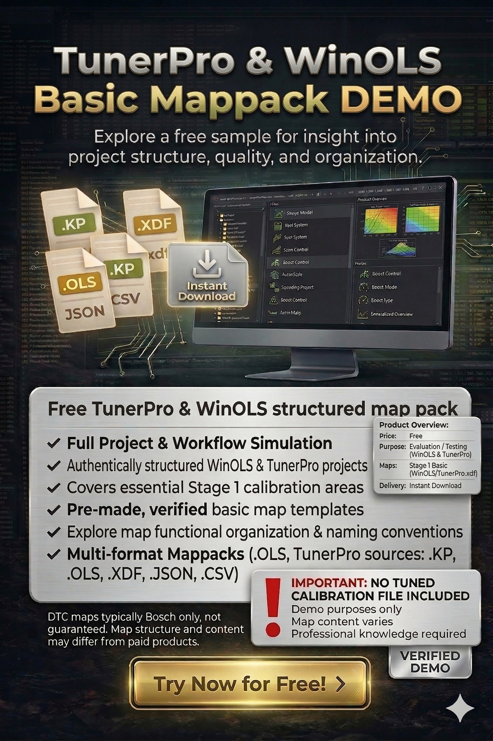 WinOLS & TunerPro Mappack DEMO – Free ECU Sample Project (OLS / KP / XDF / JSON / CSV)