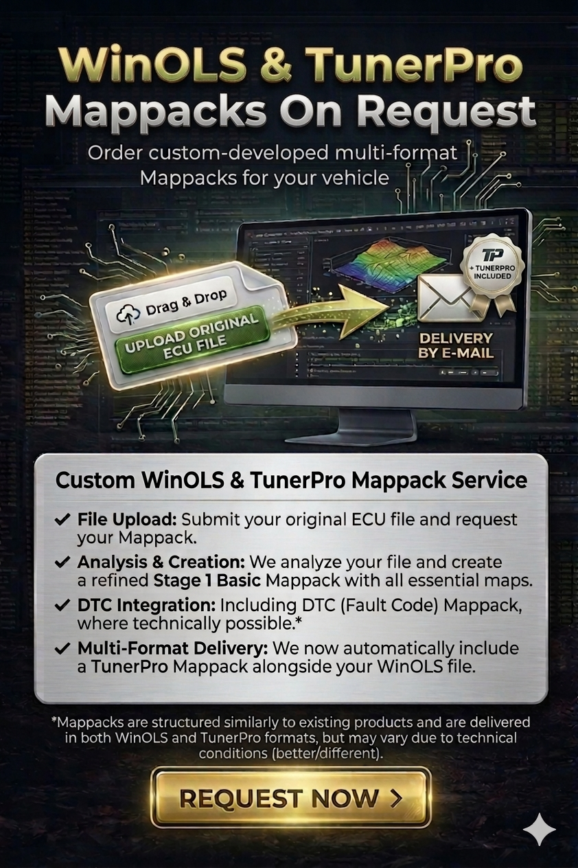 WinOLS & TunerPro Mappack Service – Custom ECU Stage 1 Mappack (OLS / KP / XDF / JSON / CSV)