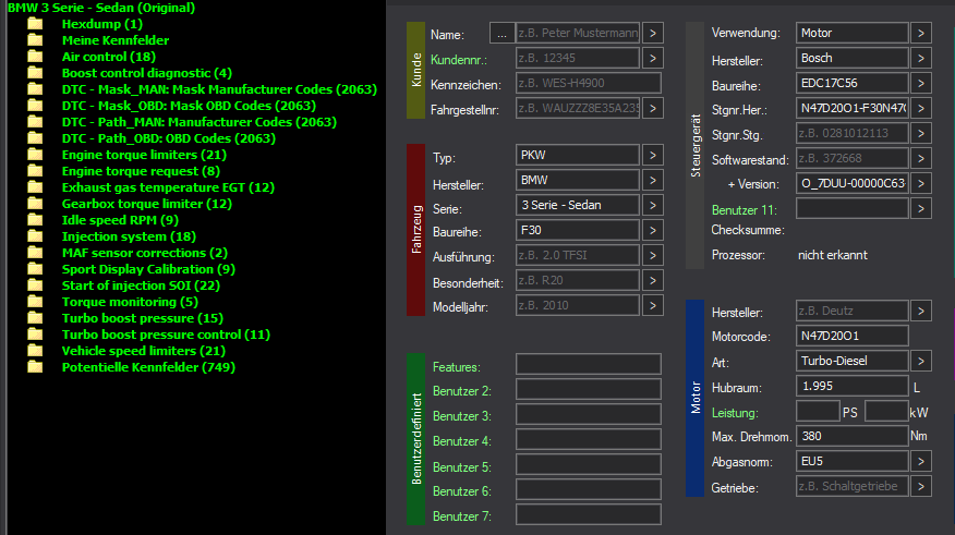 WinOLS Basic Mappack Bosch EDC17C56 – BMW 2.0D N47D20O1 – N47D20O1-F30N47 1037509123 – OLS / KP / JSON / CSV