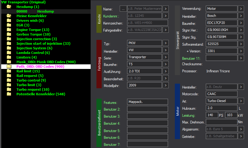 WinOLS Basic Mappack + DTC Bosch EDC17C74 – VAG 2.0D DGCA – 071763 7727 – OLS  KP  JSON  CSV