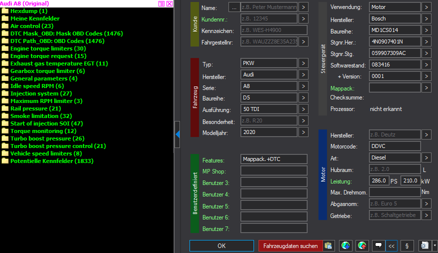 WinOLS Basic Mappack Bosch MD1CS014 – VAG 3.0D DDVC – 4N0907401N 083416 – OLS / KP / JSON / CSV
