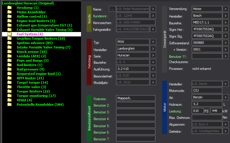 WinOLS Basic Mappack Bosch MED17.1.1 – Lamborghini 5.2 V10 – 4T0907552AQ 069880 – OLS  KP  JSON  CSV