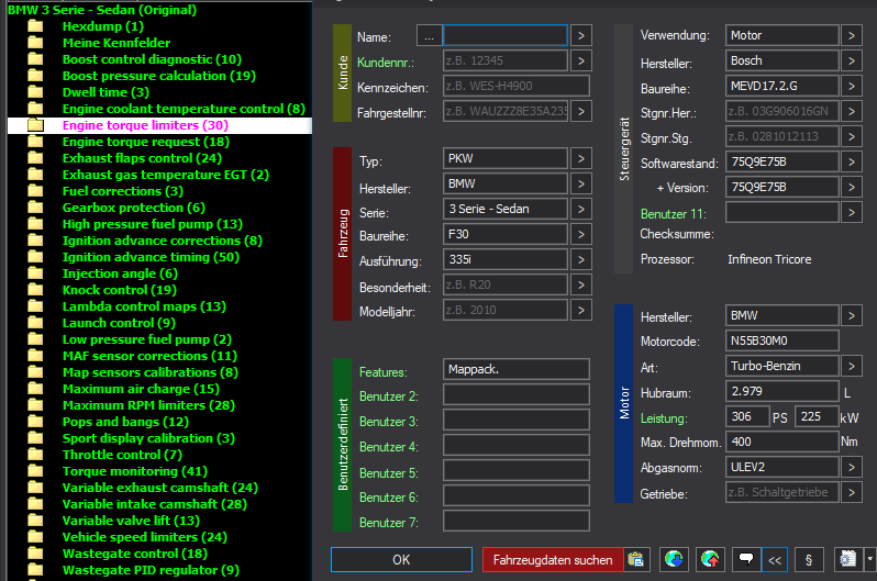 WinOLS Basic Mappack Bosch MEVD17.2.G – BMW 3.0T N55 N55B30M0 – 7509E75B – OLS / KP / JSON / CSV