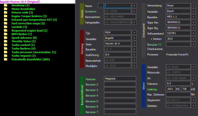 WinOLS Basic Mappack ME9.1.1 – Bugatti Veyron 16.4 W16 8.0 – 5B0906012 525781 – OLS / KP / JSON / CSV