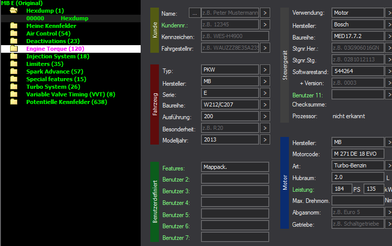WinOLS Basic Mappack MED17.7.2 – Mercedes-Benz E200 M 271 DE 18 EVO – 544264 – OLS / KP / JSON / CSV