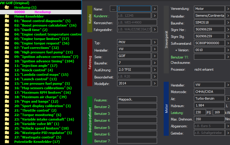 WinOLS Basic Mappack SIMOS18 – VAG 2.0TFSI CHHA / CXDA – 5G0906259 SC800F9000000 0010 – 474 ECU Maps – OLS / KP / JSON / CSV