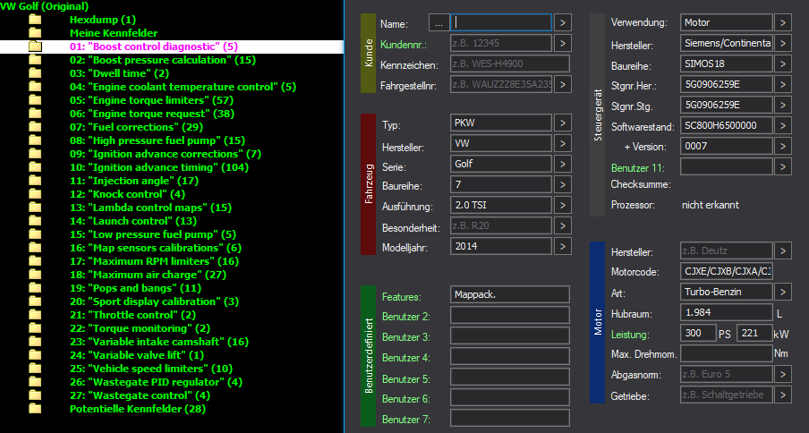 WinOLS Basic Mappack SIMOS18 – VAG 2.0TFSI CJXE / CJXB / CJXA / CJXC – 5G0906259E SC800H6500000 0007 – 433 ECU Maps – OLS / KP / JSON / CSV