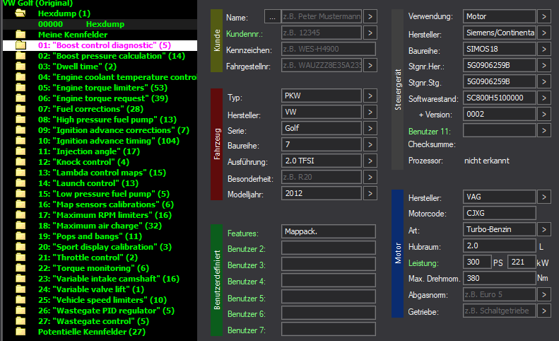 WinOLS Basic Mappack SIMOS18 – VAG 2.0TFSI CJXG – 5G0906259B SC800H5100000 0002 – 437 ECU Maps – OLS / KP / JSON / CSV