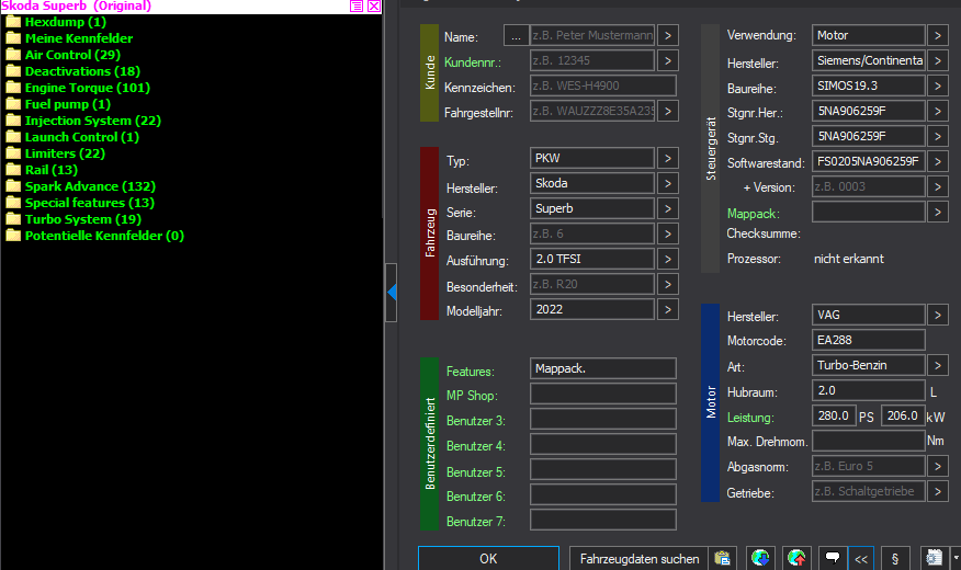 WinOLS Basic Mappack Siemens SIMOS19.3 – VAG 2.0T DNFE/DNFC/DNFG – 3G0906259L 002EV_ECM20TFS0205NA906259F – OLS / KP / JSON / CSV