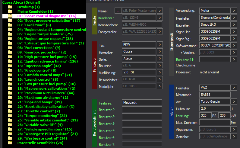 WinOLS Basic Mappack Siemens SIMOS19.3 – VAG 2.0T EA888 – 3G0906259M 003EV_ECM20TFS0208Y0906259J – OLS / KP / JSON / CSV