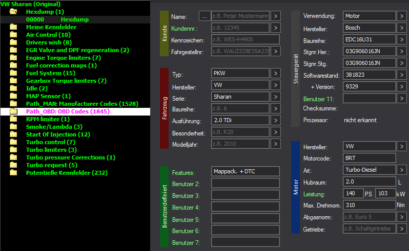 WinOLS Basic Mappack + DTC Bosch EDC16U31 – VAG 2.0D BRT – 381823 9329 – OLS / KP / JSON / CSV