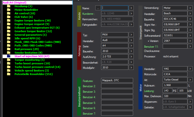WinOLS Basic Mappack + DTC Bosch EDC17C46 – VAG 2.0D CJCA – 521651 2587 – OLS / KP / JSON / CSV