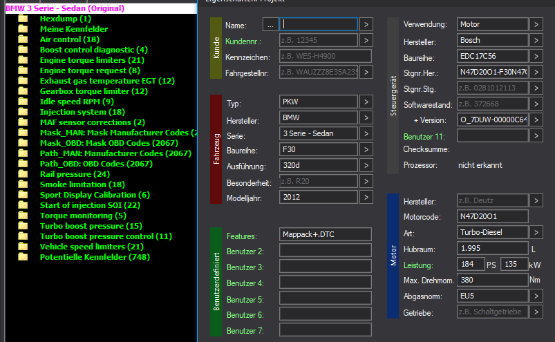 WinOLS Basic Mappack + DTC Bosch EDC17C56 – BMW 2.0D N47 N47D20O1 – O_7DUW-00000C64-019 – OLS  KP  JSON  CSV