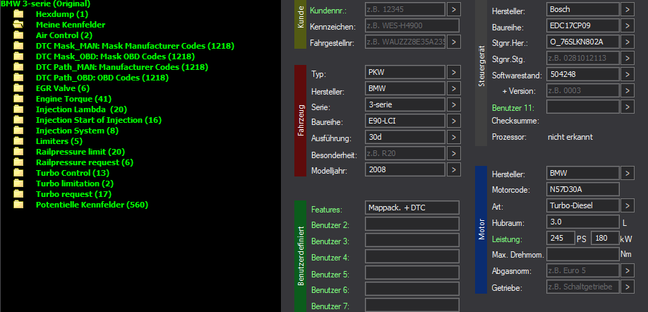 WinOLS Basic Mappack + DTC Bosch EDC17CP09 – BMW 3.0D N57 N57D30A – 504248 – OLS  KP  JSON  CSV