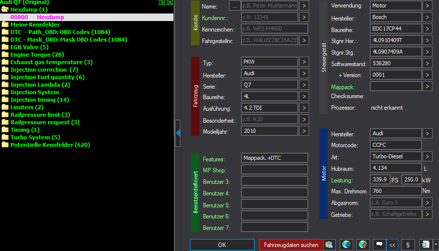 WinOLS Basic Mappack + DTC Bosch EDC17CP44 – VAG 4.2D CCFC – 4L0910409T 536280 – OLS / KP / JSON / CSV