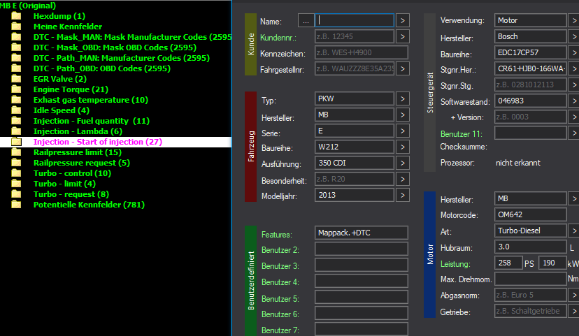 WinOLS Basic Mappack + DTC Bosch EDC17C66 – Mercedes-Benz 2.2D OM651 – CR41NFZ-651-FLS0 107257 – OLS / KP / JSON / CSV