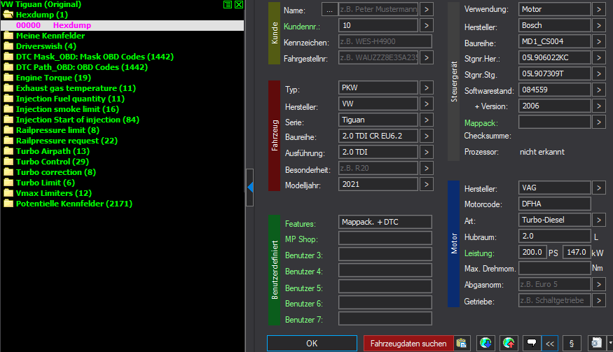 WinOLS Basic Mappack + DTC Bosch MD1CS004 – VAG 2.0D DFHA – 05L906022KC 084559 – OLS  KP  JSON  CSV