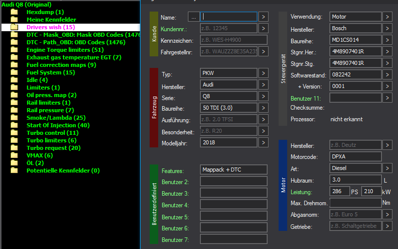 WinOLS Basic Mappack + DTC Bosch MD1CS014 – VAG 3.0D DPXA – 4M8907401R 082242 – OLS / KP / JSON / CSV