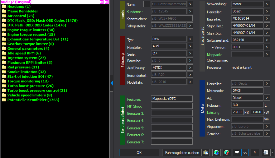 WinOLS Basic Mappack + DTC Bosch MD1CS014 – VAG 3.0D DPXB – 4M0907401AM 082140 – OLS / KP / JSON / CSV