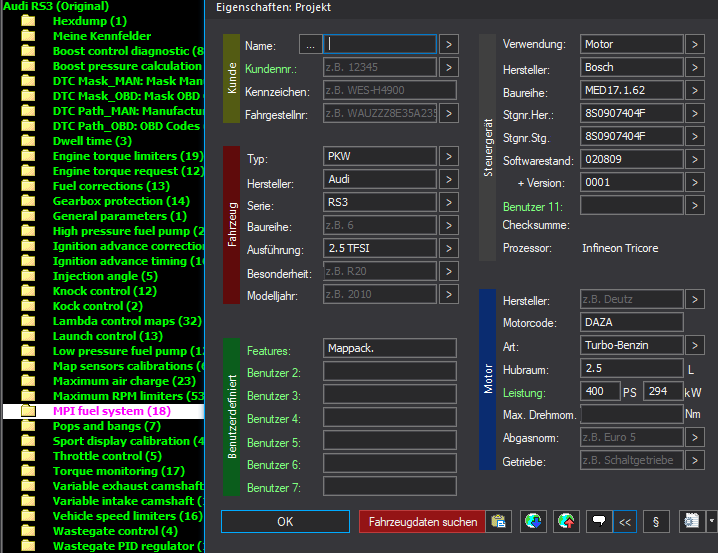 WinOLS Basic Mappack + DTC Bosch MED17.1.62 – VAG 2.5T DAZA – 8S0907404F 020809 – OLS / KP / JSON / CSV