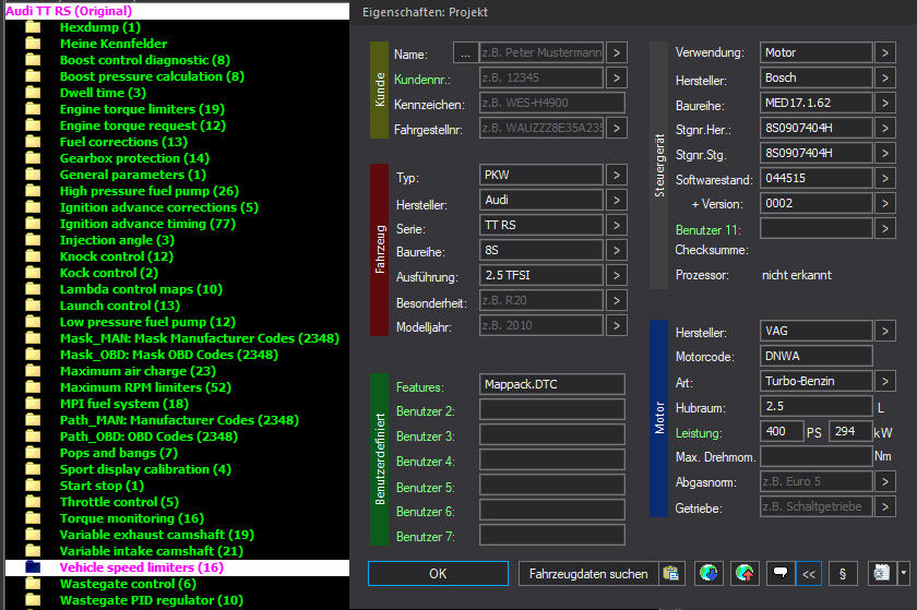 WinOLS Basic Mappack + DTC Bosch MED17.1.62 – VAG 2.5T DNWA – 8S0907404H 044515 – OLS / KP / JSON / CSV
