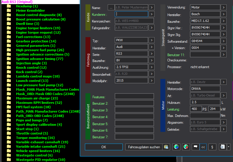WinOLS Basic Mappack + DTC Bosch MED17.1.62 – VAG 2.5T DNWA – 8V0907404H 084544 – OLS / KP / JSON / CSV