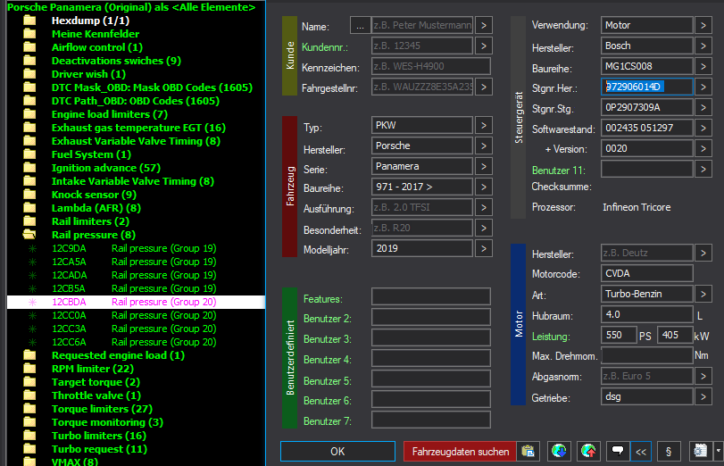 WinOLS Basic Mappack + DTC Bosch MG1CS008 – Porsche 4.0T CVDA – 972906014D 002435051297 – OLS  KP  JSON  CSV