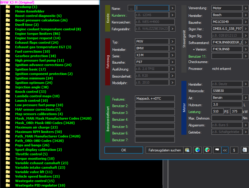 WinOLS Basic Mappack + DTC Bosch MG1CS049 – BMW 3.0T S58 S58B30 – F4C9L8N6BGEGR 0281012113 – OLS / KP / JSON / CSV