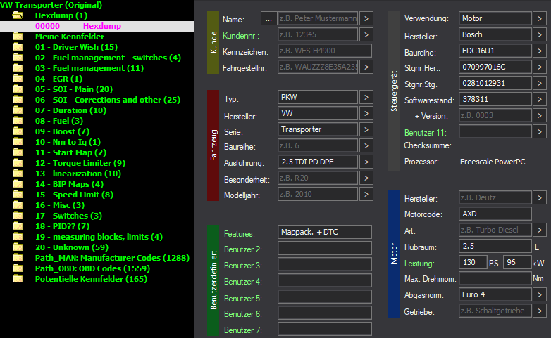 WinOLS Basic Mappack + DTC EDC16U1 – VAG 2.5TDI AXD – 070997016C 378311 – OLS / KP / JSON / CSV