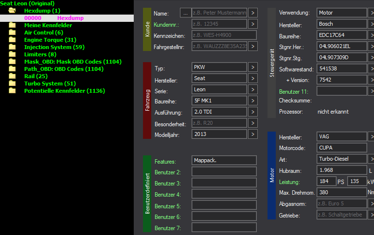 WinOLS Basic Mappack + DTC EDC17C64 – VAG 2.0TDI CUPA – 04L906021EL 541538 7542 – 2000+ Entries (incl. DTC Codes) – OLS / KP / JSON / CSV