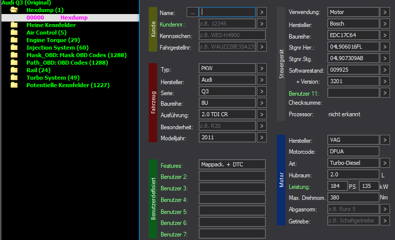 WinOLS Basic Mappack + DTC EDC17C64 – VAG 2.0TDI DFUA – 04L906016FL 009925 3201 – 1200+ Entries (incl. DTC Codes) – OLS / KP / JSON / CSV
