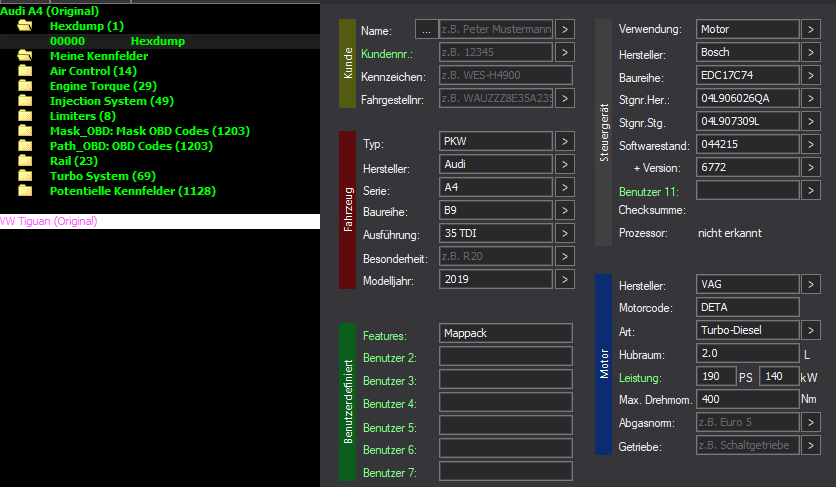 WinOLS Basic Mappack + DTC EDC17C74 – VAG 2.0TDI DETA – 04L906026QA 044215 6772 – 1200+ Entries (incl. DTC Codes) – OLS / KP / JSON / CSV