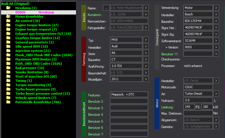 WinOLS Basic Mappack + DTC EDC17CP44 – VAG 3.0TDI CDUC – 4G0907401F 521649 0005 – 1000+ Entries (incl. DTC Codes) – OLS / KP / JSON / CSV