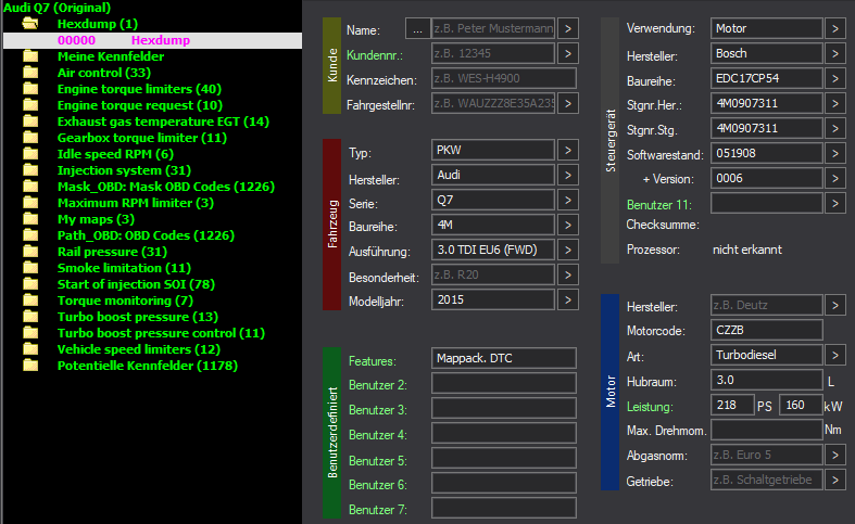 WinOLS Basic Mappack + DTC EDC17CP54 – Audi Q7 3.0 TDI CZZA – 4M0907311 051908 – OLS / KP / JSON / CSV