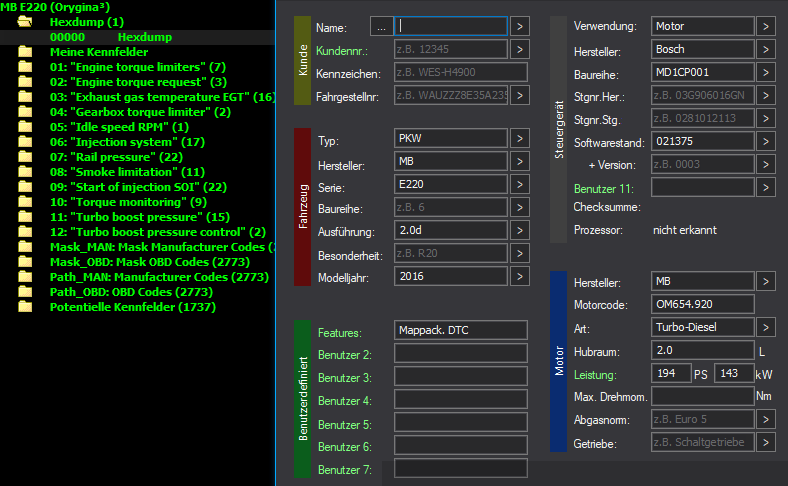 WinOLS Basic Mappack + DTC MD1CP001 – Mercedes E220d OM654 – 021375 – OLS / KP / JSON / CSV