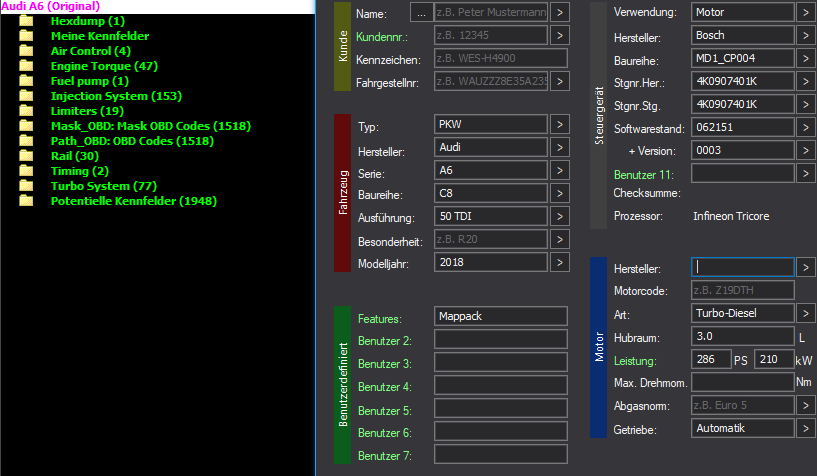 WinOLS Basic Mappack + DTC MD1CP004 – Audi A6 C8 50 TDI – 4K0907401K 062151 – OLS / KP / JSON / CSV