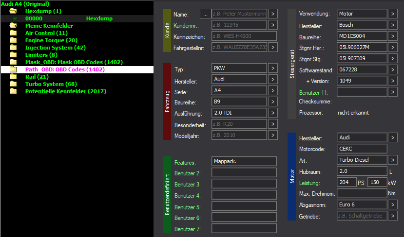 WinOLS Basic Mappack + DTC MD1CP004 – Audi Q7 4M FL 50 TDI DPXA – 4M0907401AL 062438 – OLS / KP / JSON / CSV