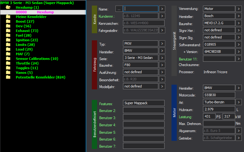 WinOLS Super Mappack MEVD17.2.G – BMW M3 F80 S55B30 – 018905 6MC9ED0B – 768 ECU Maps – OLS / KP / JSON / CSV