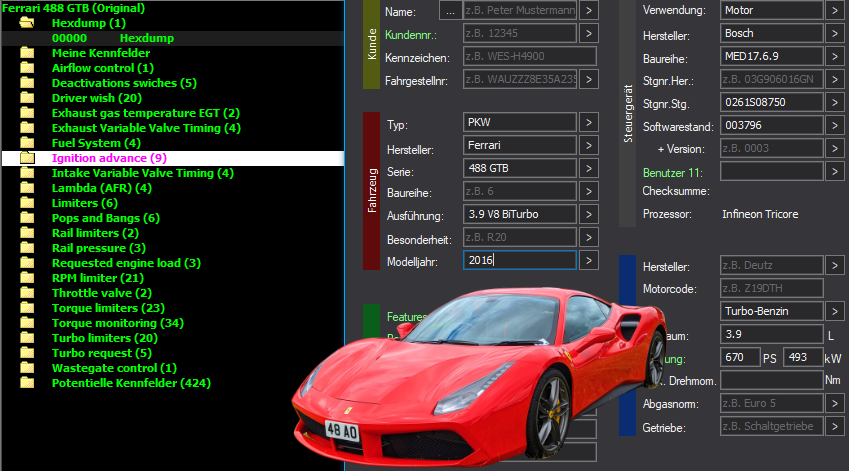 WinOLS & TunerPro Basic Mappack Bosch MED17.6.9 – Ferrari 3.9 V8 Biturbo – 003796 – OLS  KP  XDF  JSON  CSV
