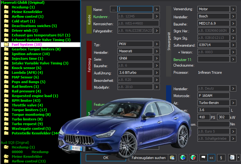 WinOLS & TunerPro Basic Mappack Bosch MED17.6.9 – Maserati 3.6T F160AM – 039714 – OLS  KP  XDF  JSON  CSV