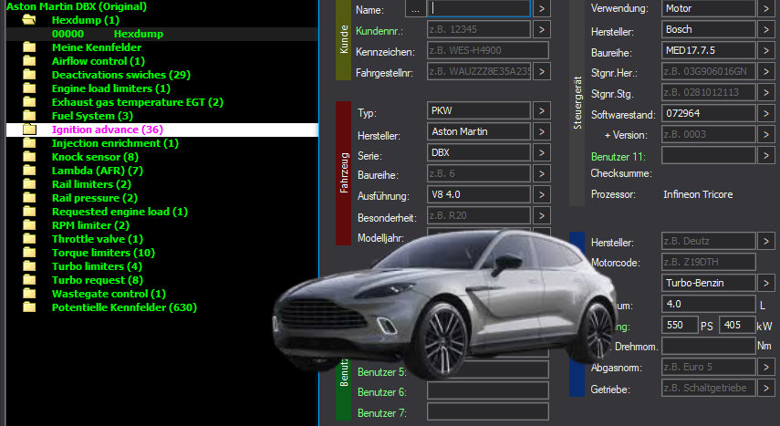 WinOLS & TunerPro Basic Mappack Bosch MED17.7.5 – Aston Martin 4.0T V8 – 072964 – OLS / KP / XDF / JSON / CSV