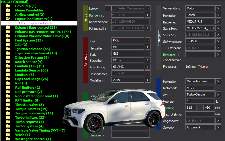WinOLS & TunerPro Basic Mappack Bosch MED17.7.5 – Mercedes-Benz 4.0T M177 – MED1775-19A_FRG 064688 – OLS  KP  XDF  JSON  CSV