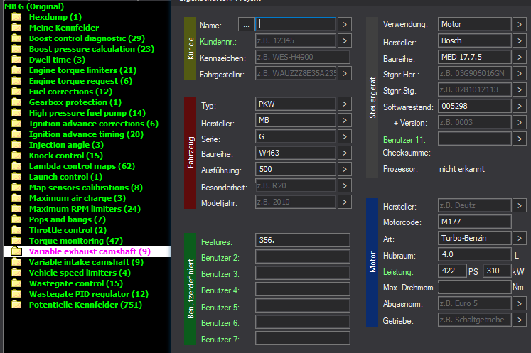 WinOLS & TunerPro Basic Mappack Bosch MED17.7.5 – Mercedes-Benz G500 W463 4.0T M177 – 005298 – OLS / KP / XDF / JSON / CSV