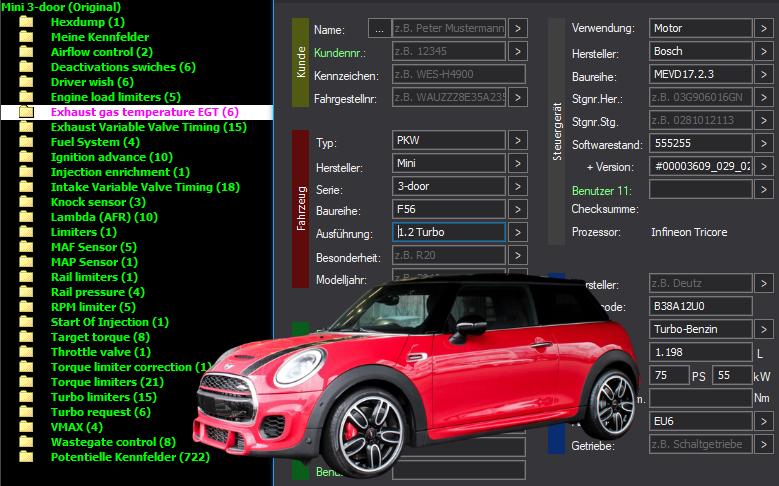 WinOLS & TunerPro Basic Mappack Bosch MEVD17.2.3 – Mini 1.2T B38A12U0 – 555255 – OLS / KP / XDF / JSON / CSV