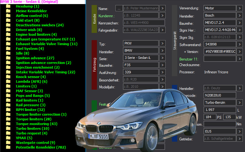 WinOLS & TunerPro Basic Mappack Bosch MEVD17.2.4 – BMW 2.0T N20B20U0 – MEVD17.2.4-N20-M 543898 – OLS  KP  XDF  JSON  CSV