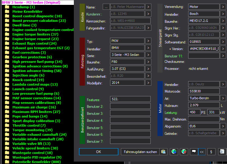 WinOLS & TunerPro Basic Mappack Bosch MEVD17.2.G – BMW M3 F80 3.0T S55B30 – 018905 #6MC9ED0B#510_S – OLS / KP / XDF / JSON / CSV