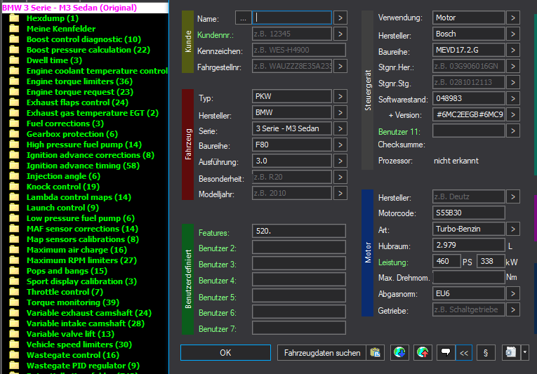 WinOLS & TunerPro Basic Mappack Bosch MEVD17.2.G – BMW M3 F80 3.0T S55B30 – 048983 #6MC2EEGB#6MC9 – OLS / KP / XDF / JSON / CSV