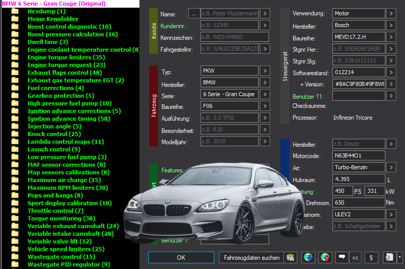 WinOLS & TunerPro Basic Mappack Bosch MEVD17.2.H – BMW 4.4T N63 N63B44O1 – 012214 – OLS / KP / XDF / JSON / CSV