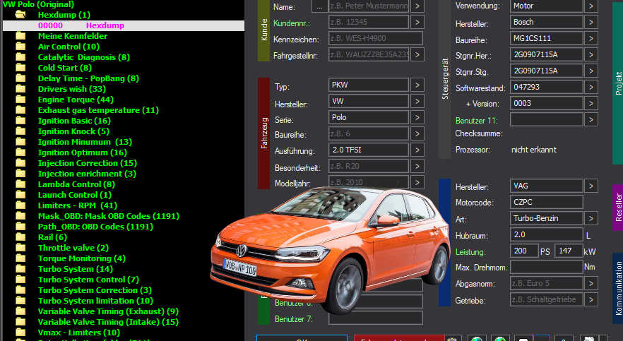 WinOLS & TunerPro Basic Mappack Bosch MG1CS111 – VAG 2.0T CZPC – 2G0907115A 047293 – OLS  KP  XDF  JSON  CSV